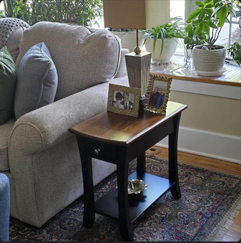 Roseberry End Table with Drawer and Shelf, Elm Top with Maple Base, Hand Built in the USA! Free Shipping