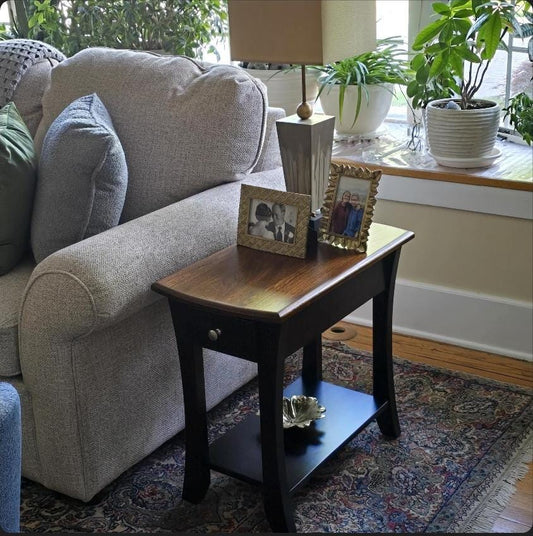 Roseberry End Table with Drawer and Shelf, Elm Top with Maple Base, Hand Built in the USA! Free Shipping