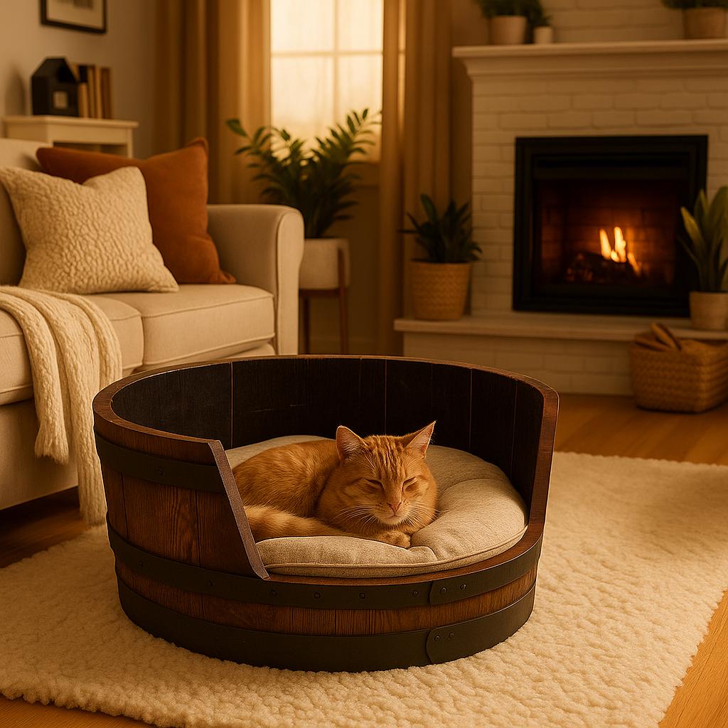 Whiskey Barrel Pet Bed, Dog Bed, Cat Bed - Made in the USA!