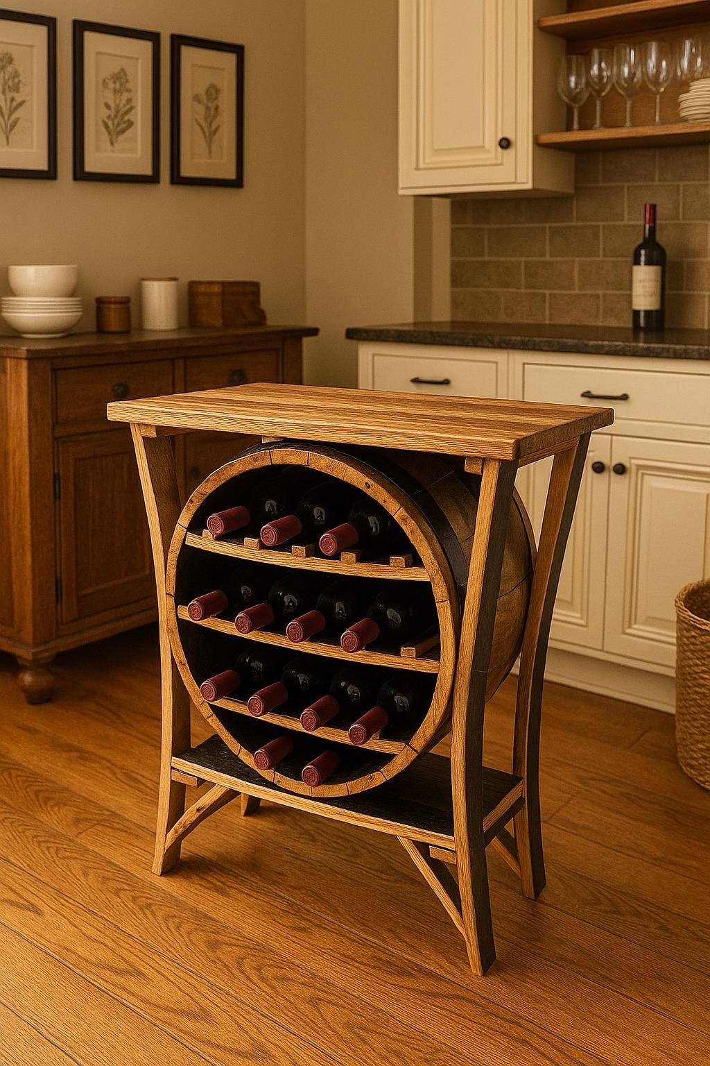 Whiskey Barrel Wine Rack Made From Authentic  Whiskey Barrels - Burnt Hickory