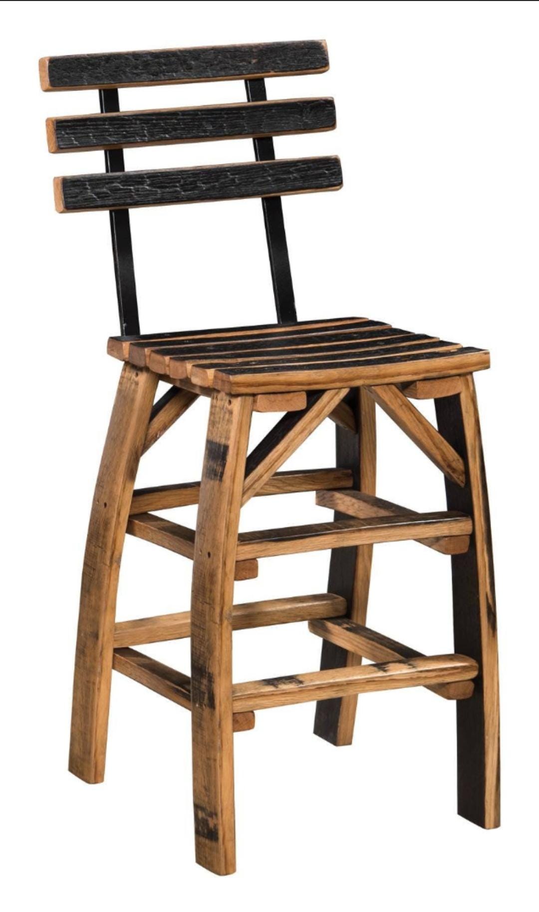 Buffalo Trace Whiskey Barrel Table with Stools – Burnt Hickory Top, Glass Inlay, Metal Footrest – Rustic Whiskey Barrel Furniture, Free