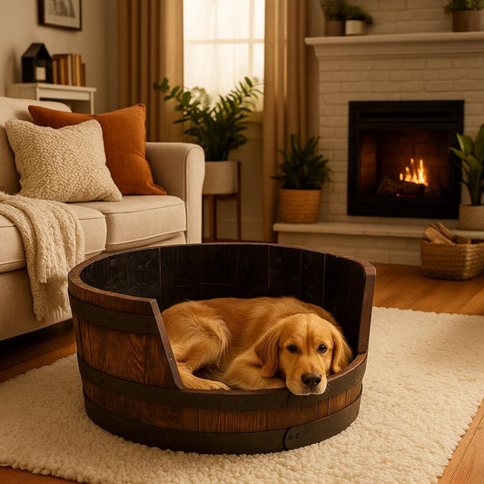 Whiskey Barrel Pet Bed, Dog Bed, Cat Bed - Made in the USA!