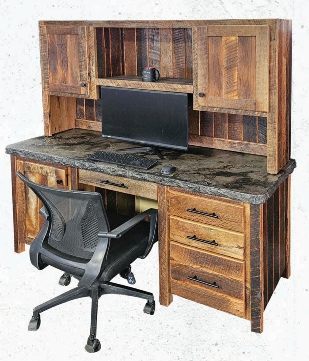 Reclaimed Barn Wood Desk with Concrete Desktop Workspace Desk