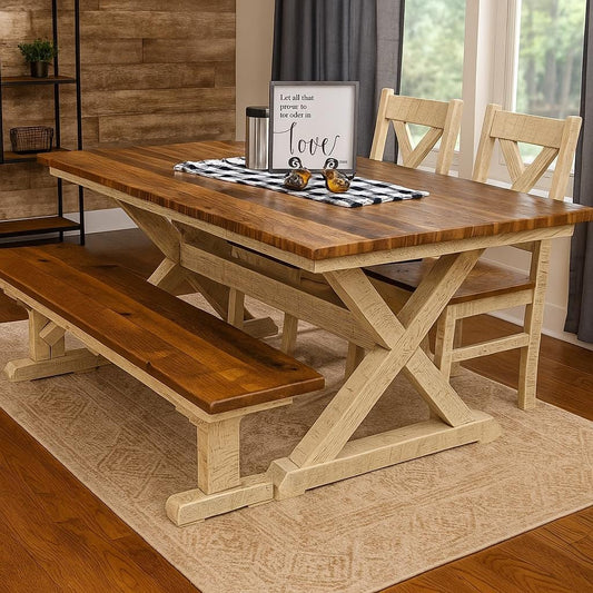 Western Railway Reclaimed Wooden Dining Table Set, Reclaimed Dining Table Set