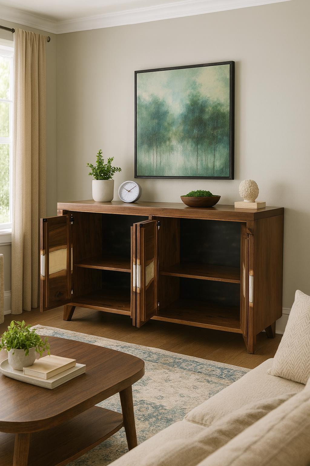 Rustic Walnut Sideboard with Epoxy River – Live Edge Storage Cabinet