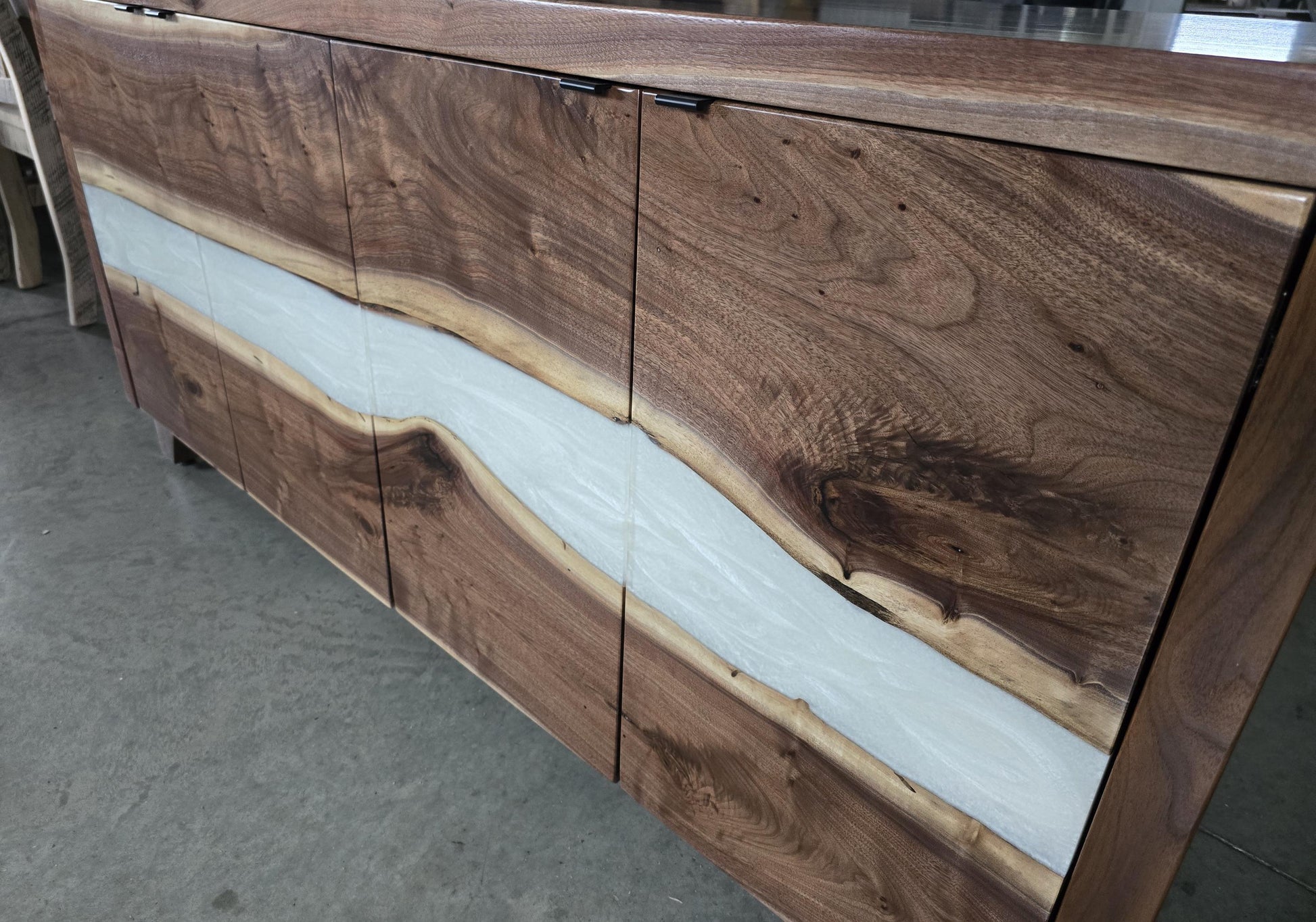 Rustic Walnut Sideboard with Epoxy River – Live Edge Storage Cabinet