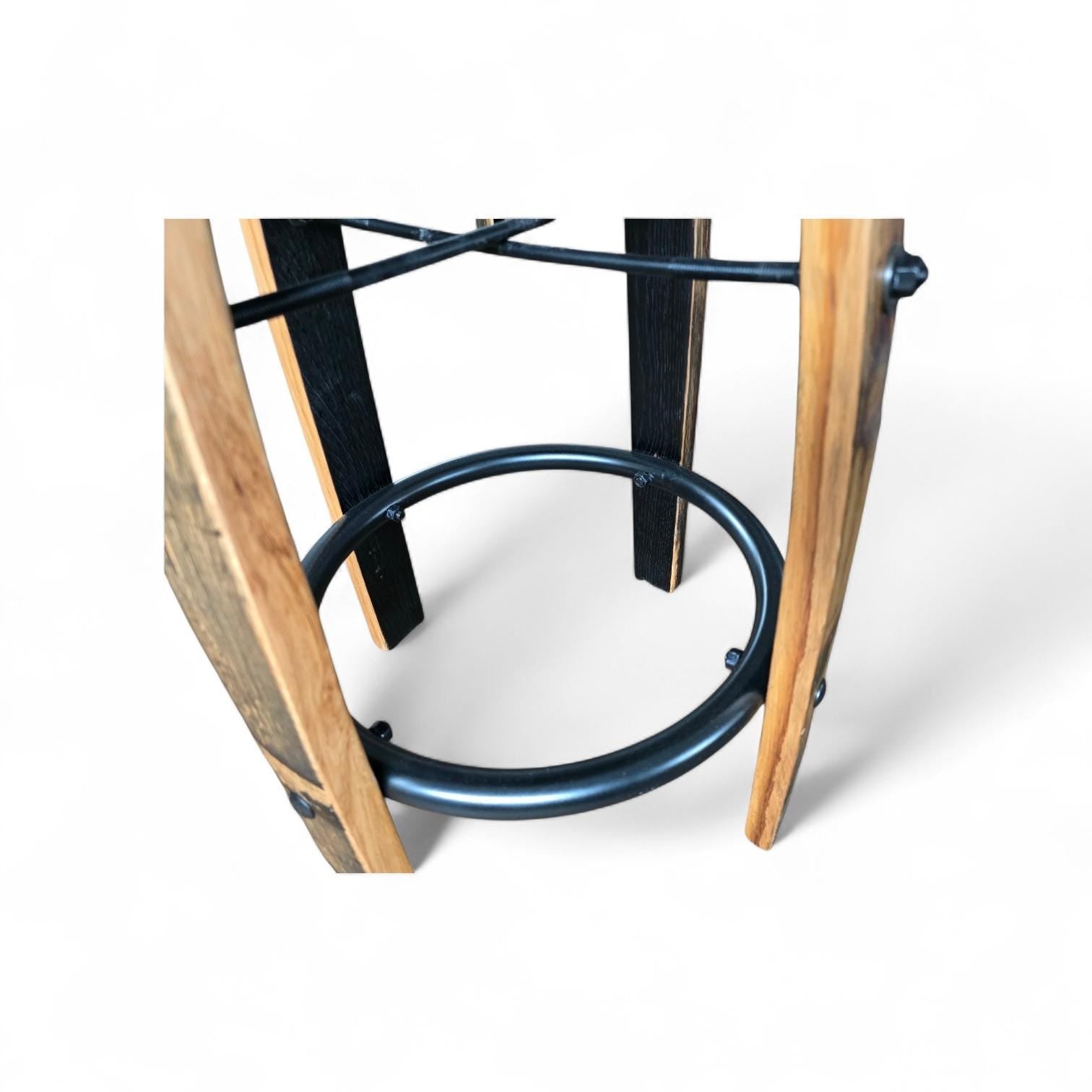 Amish Handcrafted Whiskey Barrel Stave Bar Stool with Back, Rustic Swivel Seat with Back