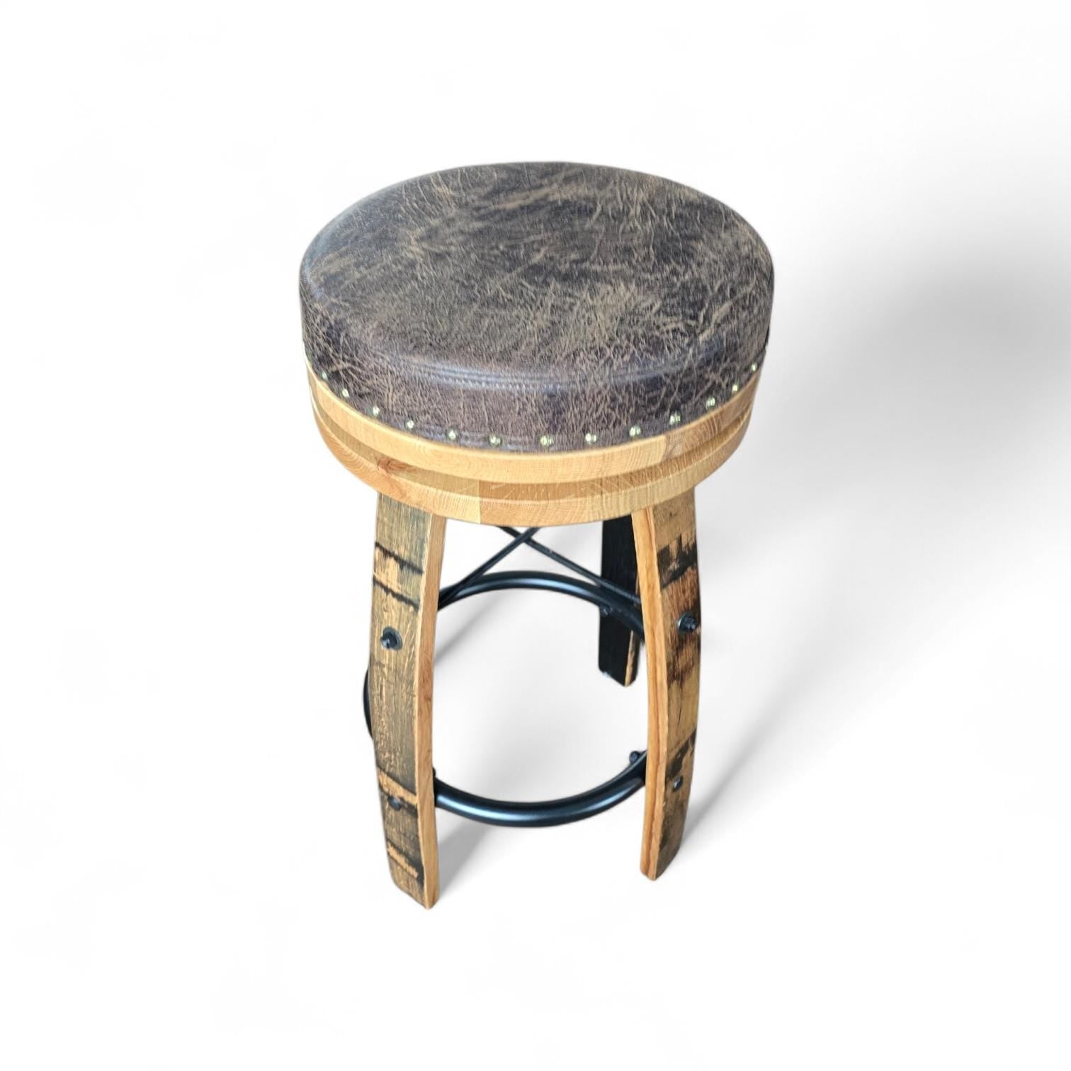 Amish Handcrafted Whiskey Barrel Stave Bar Stool, Rustic Swivel Seat