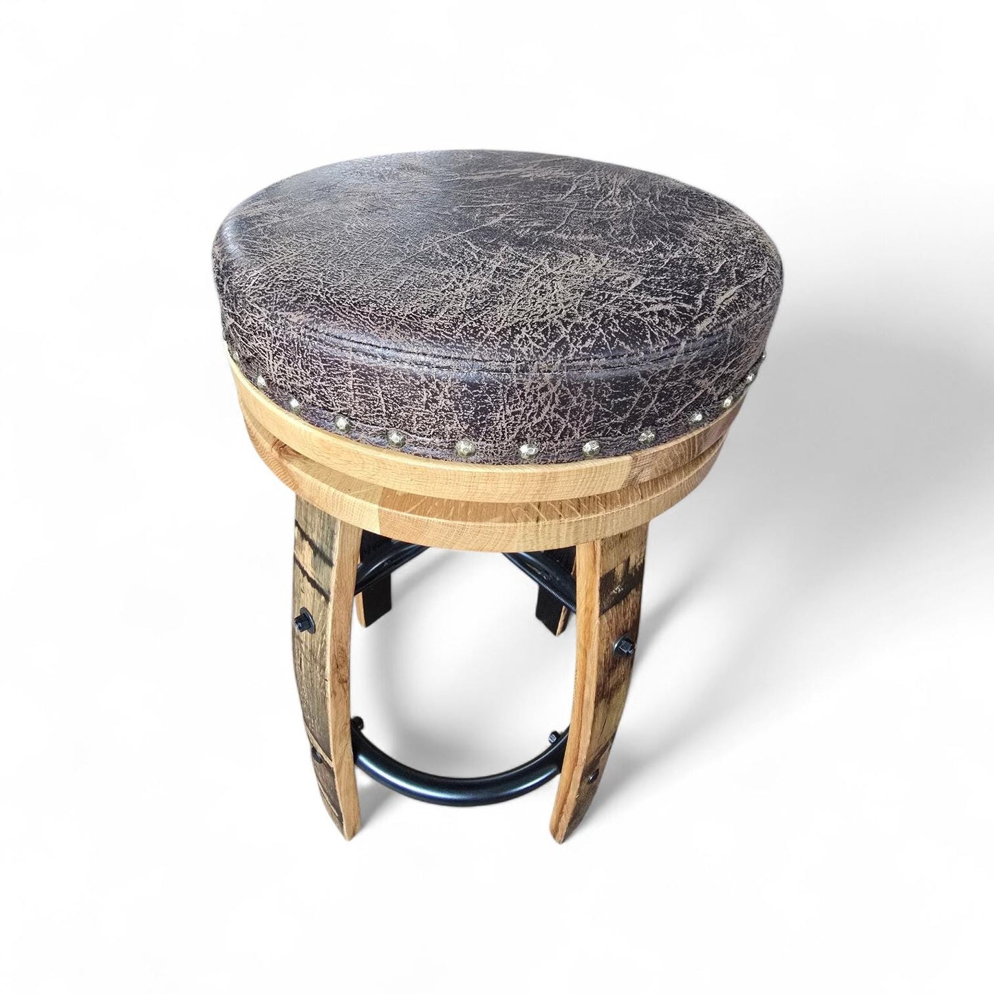 Amish Handcrafted Whiskey Barrel Stave Bar Stool, Rustic Swivel Seat