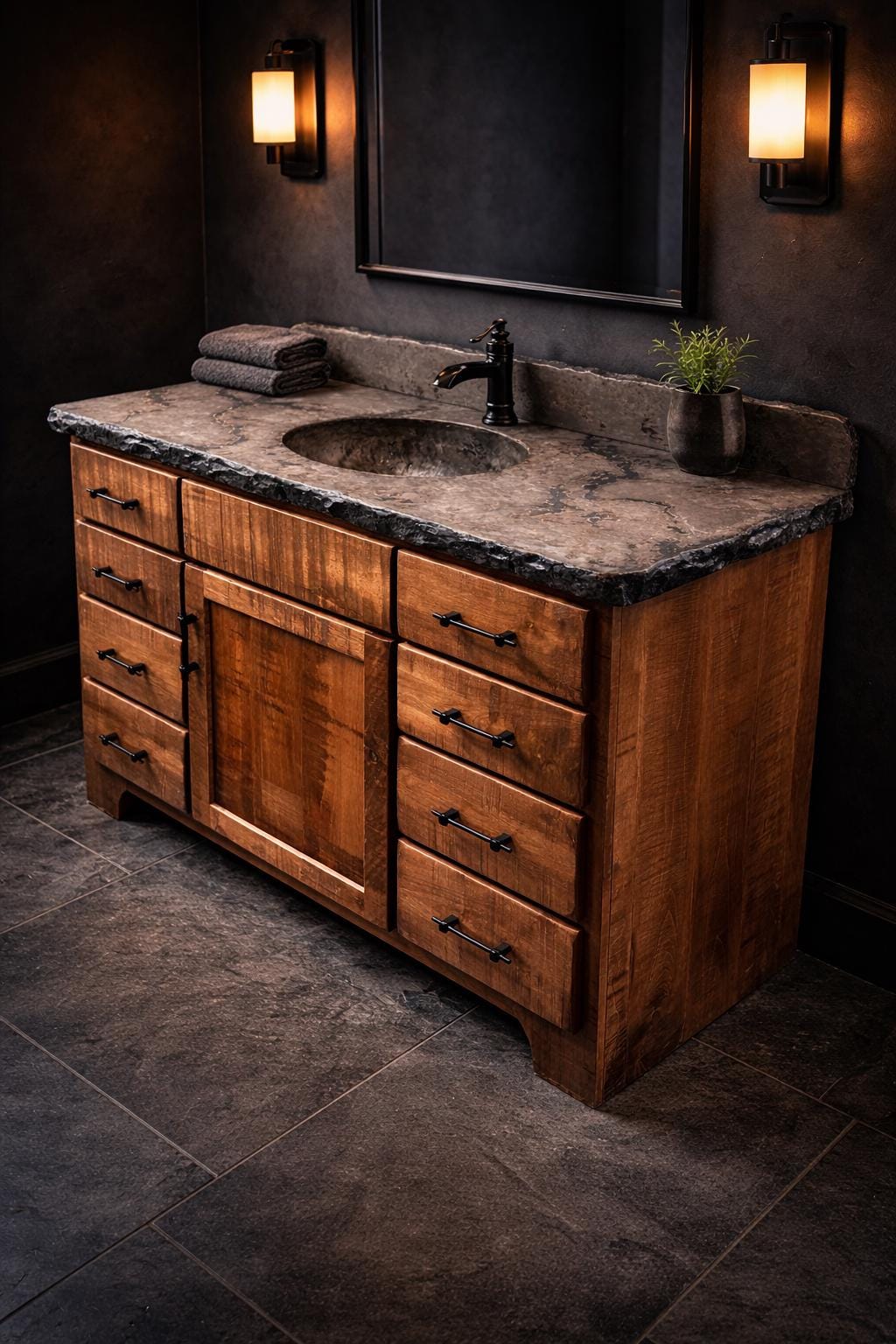 Rustic Bathroom Vanity with Concrete Top – Rough Sawn Maple Vanity – Amish Made Bathroom Vanity – Farmhouse Vanity Sink Cabinet