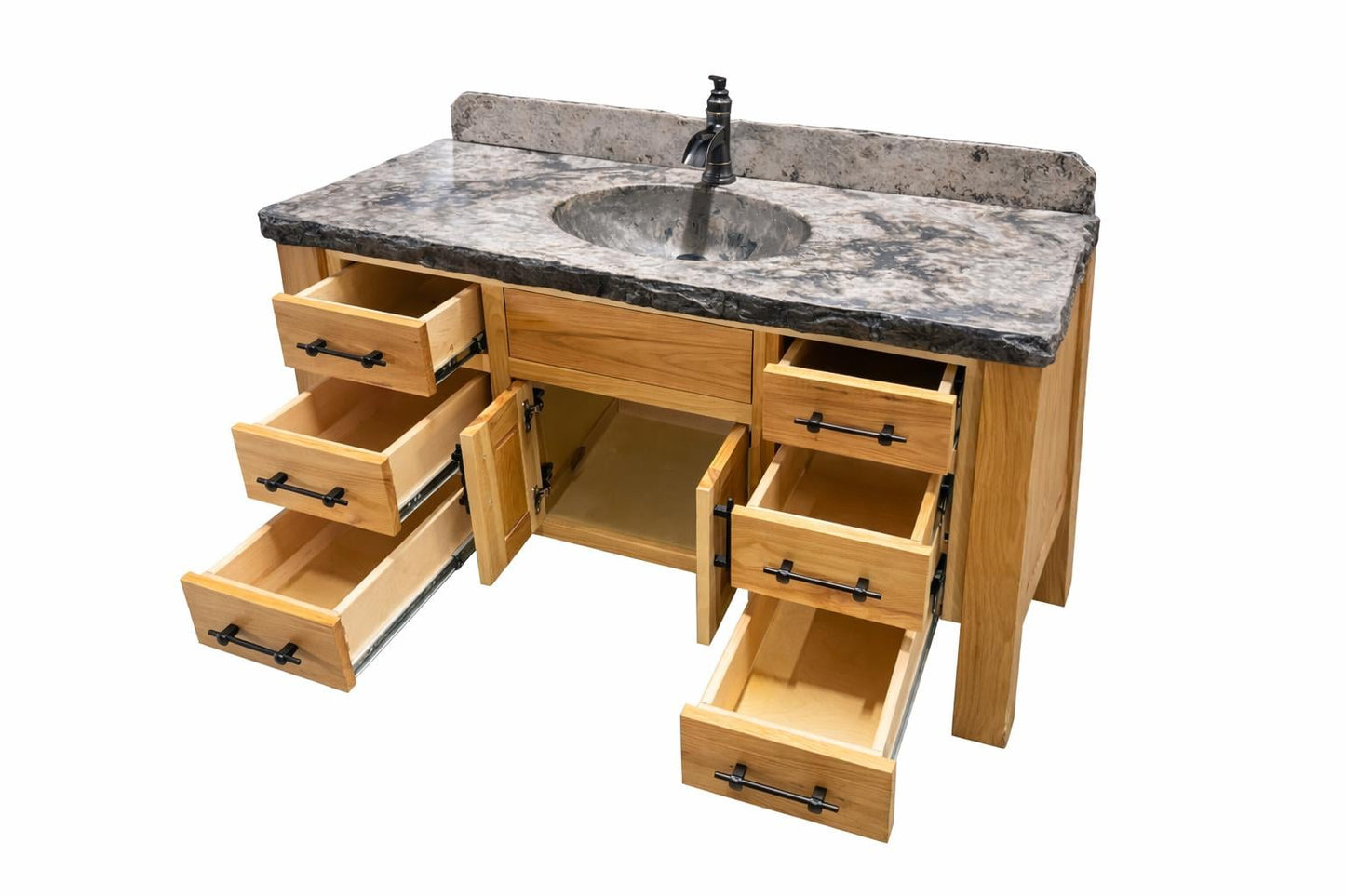Rustic Hickory Bathroom Vanity with Concrete Top – Amish Handmade Vanity 42” - 72” – Farmhouse Bathroom Sink Vanity – Solid Wood Cabin