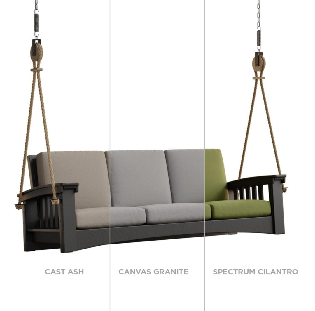 Poly Mission Sofa Rope Swing – 83” Outdoor Porch Swing Bed – Amish Made Hanging Sofa – Heavy Duty Rope Swing – Farmhouse Porch Furniture