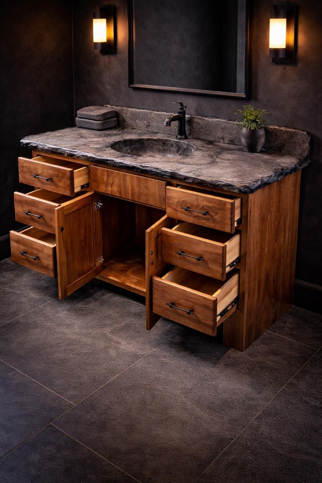 Rustic Bathroom Vanity with Concrete Top – Rough Sawn Maple Vanity – Amish Made Bathroom Vanity – Farmhouse Vanity Sink Cabinet