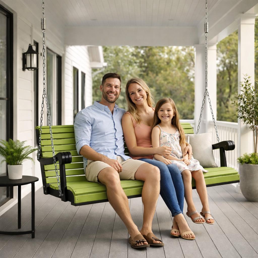 Poly Porch Swing 64” | Amish Made Outdoor Hanging Bench | Heavy Duty Swing w/ Chains & Springs | Modern Farmhouse Patio Swing | Weatherproof