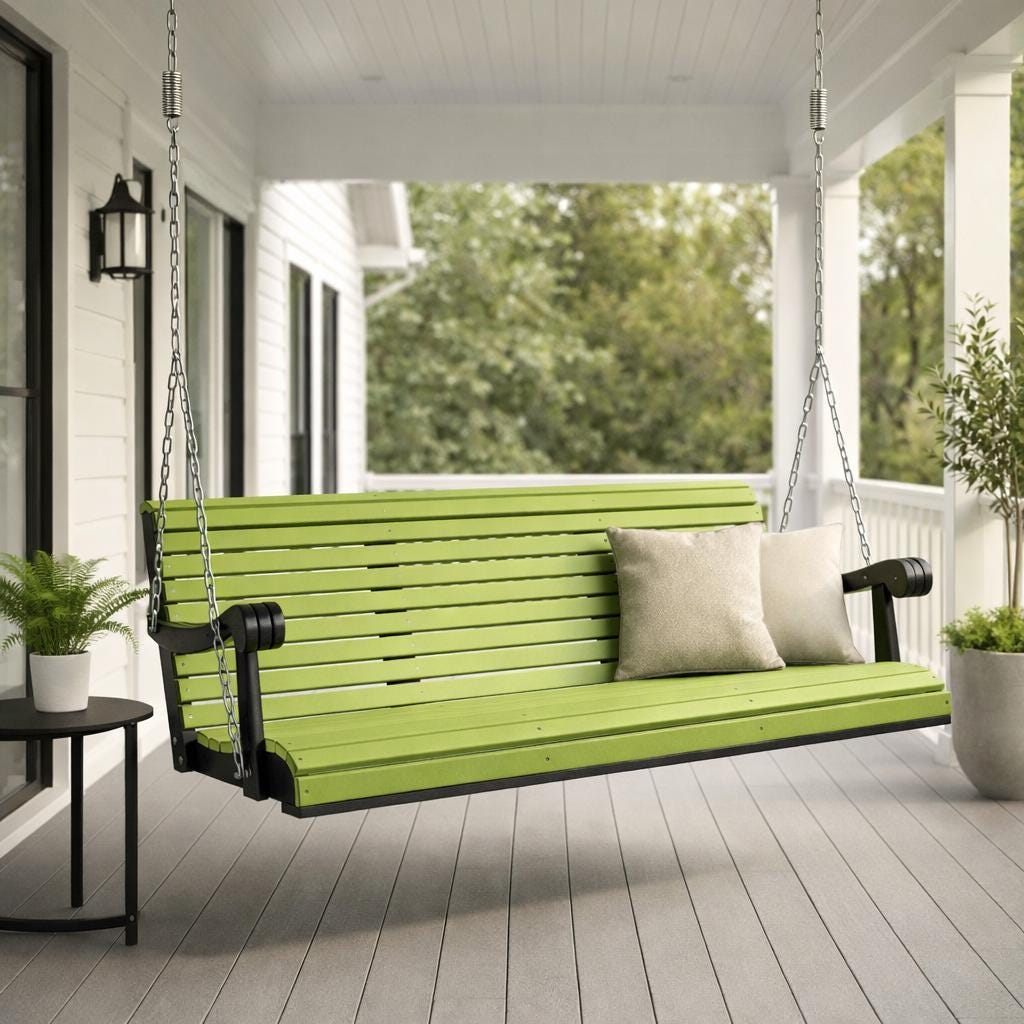 Poly Porch Swing 64” | Amish Made Outdoor Hanging Bench | Heavy Duty Swing w/ Chains & Springs | Modern Farmhouse Patio Swing | Weatherproof