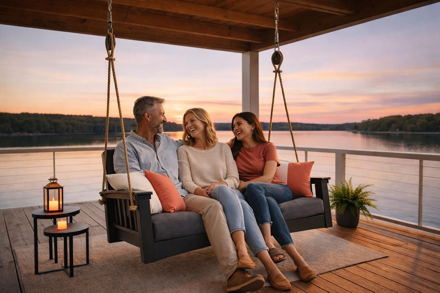 Poly Mission Sofa Rope Swing – 83” Outdoor Porch Swing Bed – Amish Made Hanging Sofa – Heavy Duty Rope Swing – Farmhouse Porch Furniture