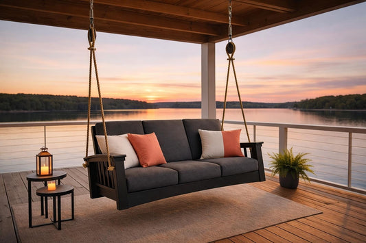 Poly Mission Sofa Rope Swing – 83” Outdoor Porch Swing Bed – Amish Made Hanging Sofa – Heavy Duty Rope Swing – Farmhouse Porch Furniture