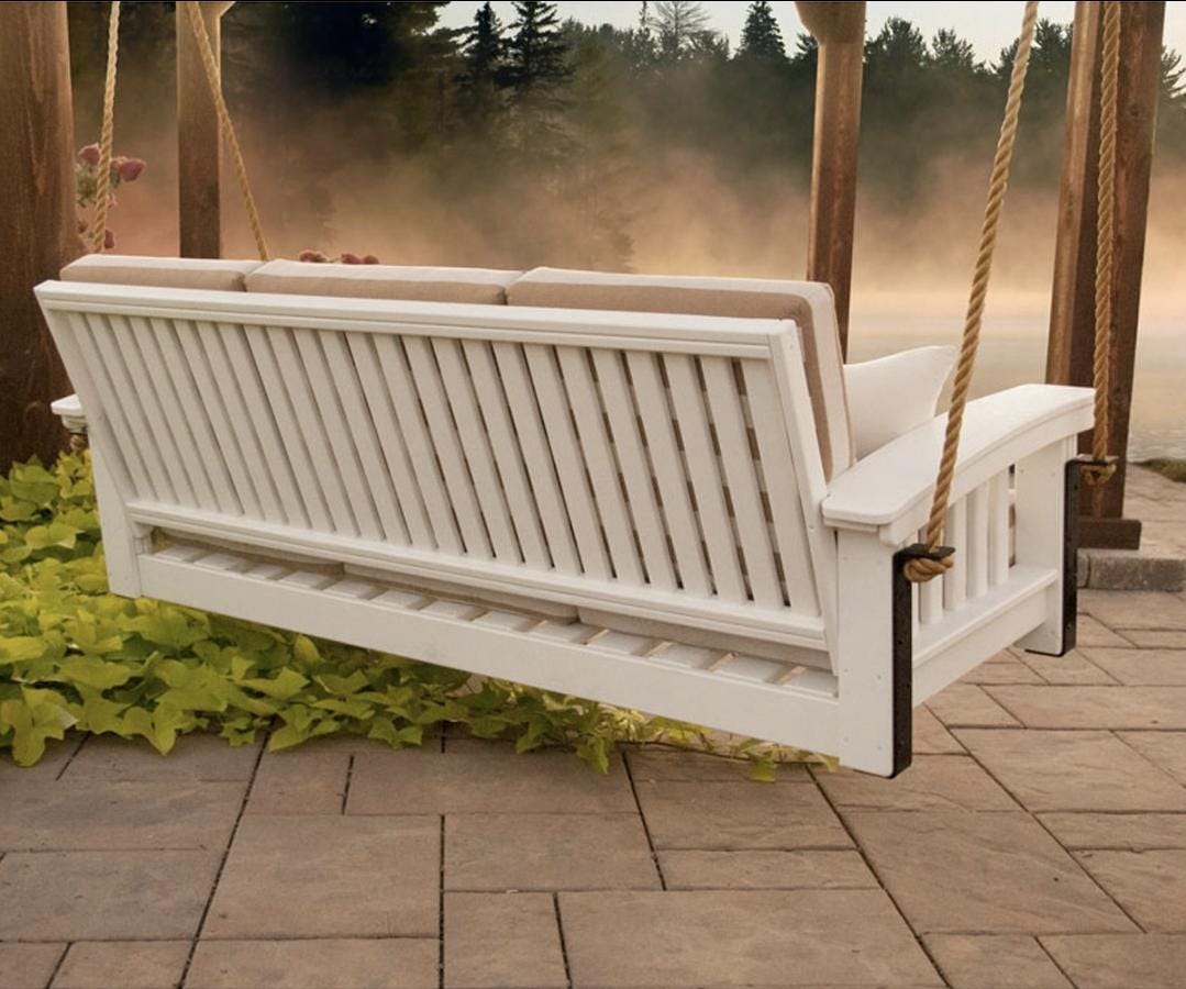 Poly Mission Sofa Rope Swing – 83” Outdoor Porch Swing Bed – Amish Made Hanging Sofa – Heavy Duty Rope Swing – Farmhouse Porch Furniture