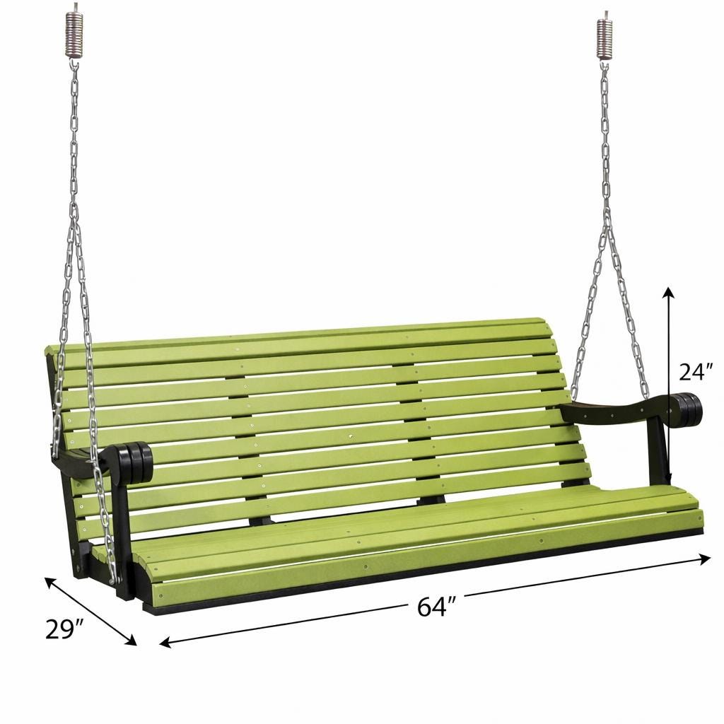 Poly Porch Swing 64” | Amish Made Outdoor Hanging Bench | Heavy Duty Swing w/ Chains & Springs | Modern Farmhouse Patio Swing | Weatherproof