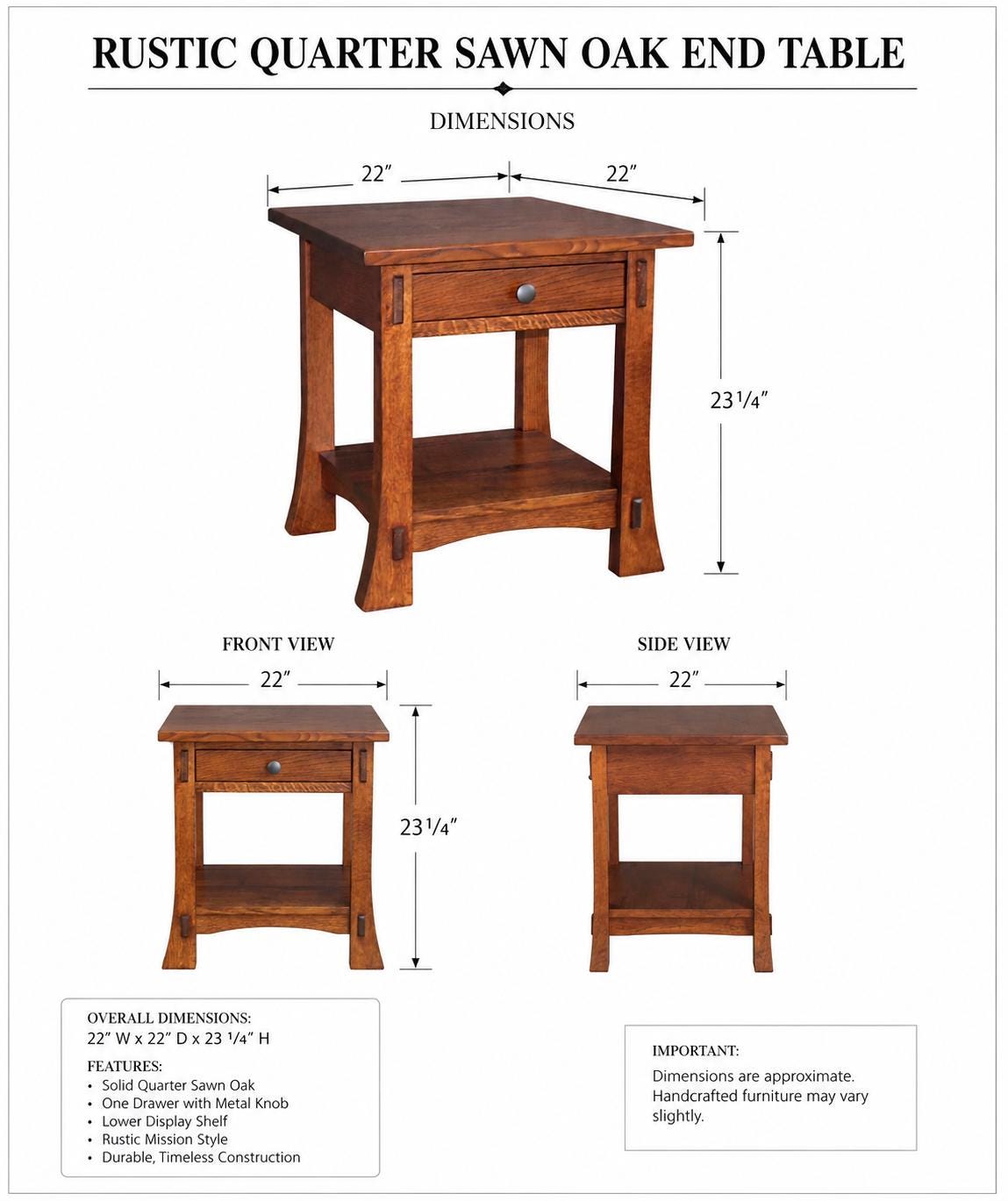 Amish Mission Style Coffee Table & End Table Set – Solid Wood Living Room Furniture – Rustic Craftsman Sofa Table Set – Handmade by Amish
