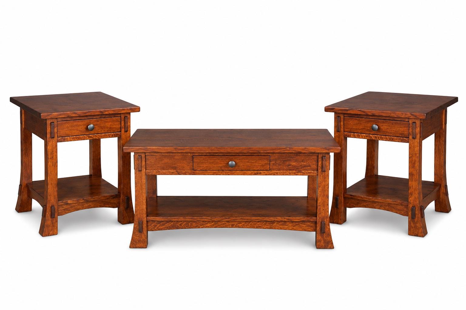 Amish Mission Style Coffee Table & End Table Set – Solid Wood Living Room Furniture – Rustic Craftsman Sofa Table Set – Handmade by Amish