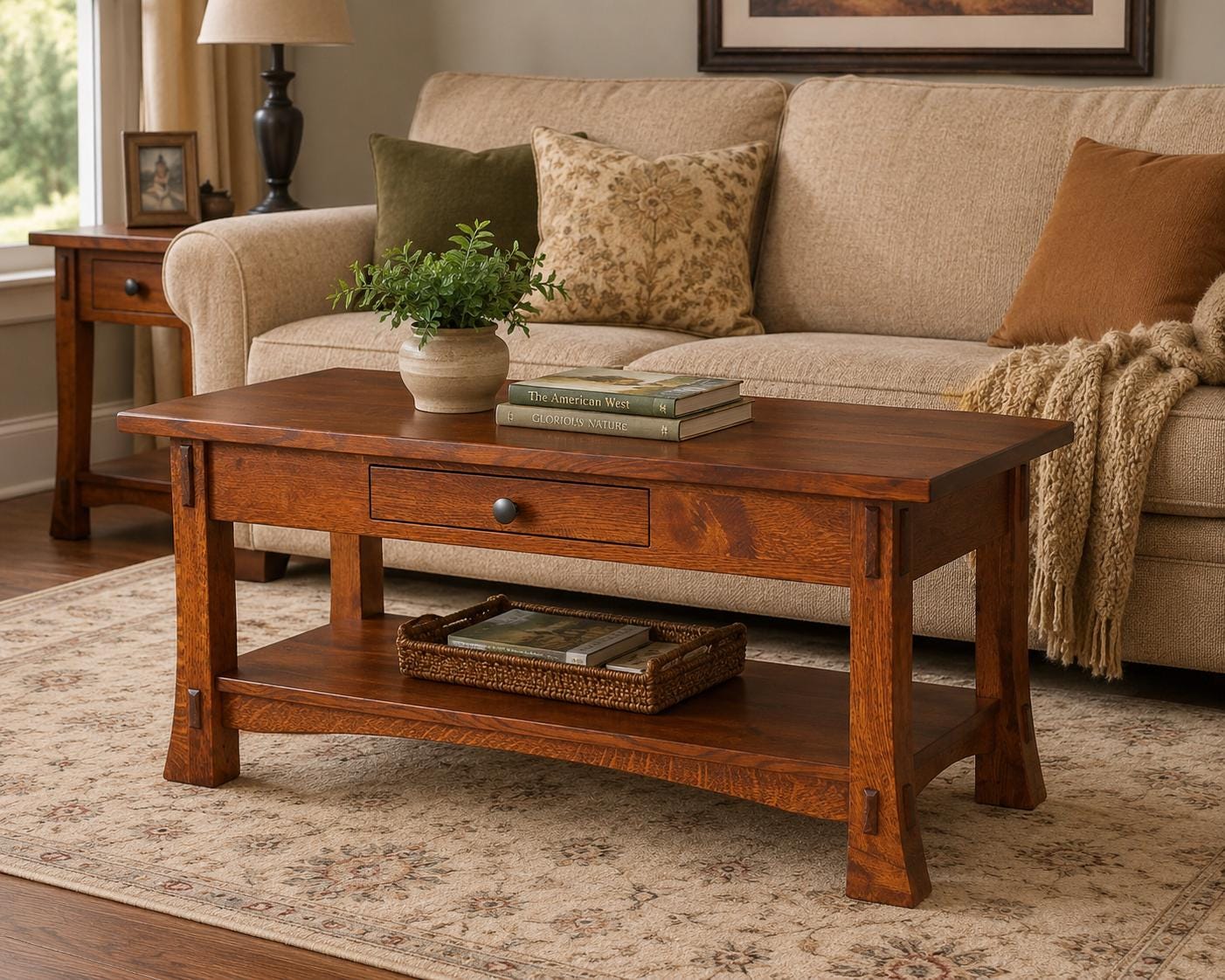 Amish Mission Style Coffee Table & End Table Set – Solid Wood Living Room Furniture – Rustic Craftsman Sofa Table Set – Handmade by Amish