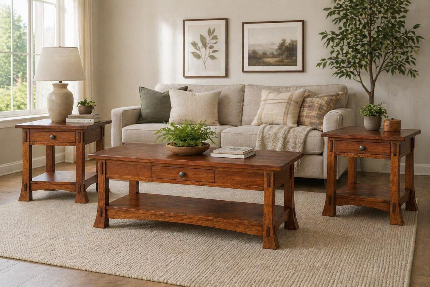 Amish Mission Style Coffee Table & End Table Set – Solid Wood Living Room Furniture – Rustic Craftsman Sofa Table Set – Handmade by Amish