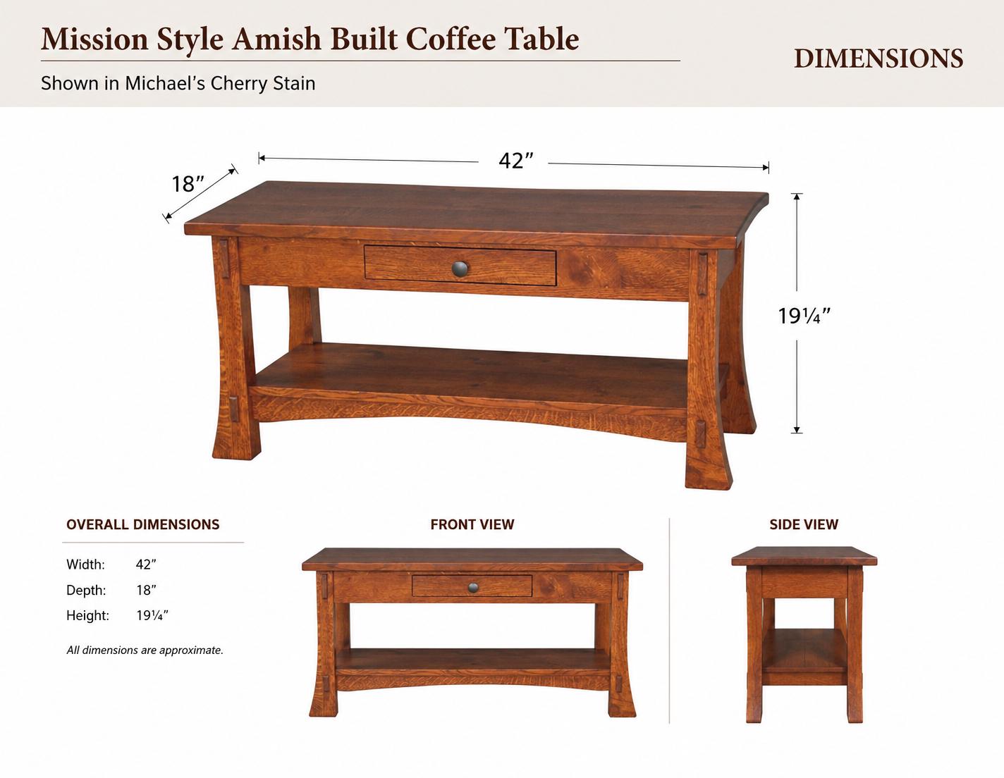 Amish Mission Style Coffee Table & End Table Set – Solid Wood Living Room Furniture – Rustic Craftsman Sofa Table Set – Handmade by Amish