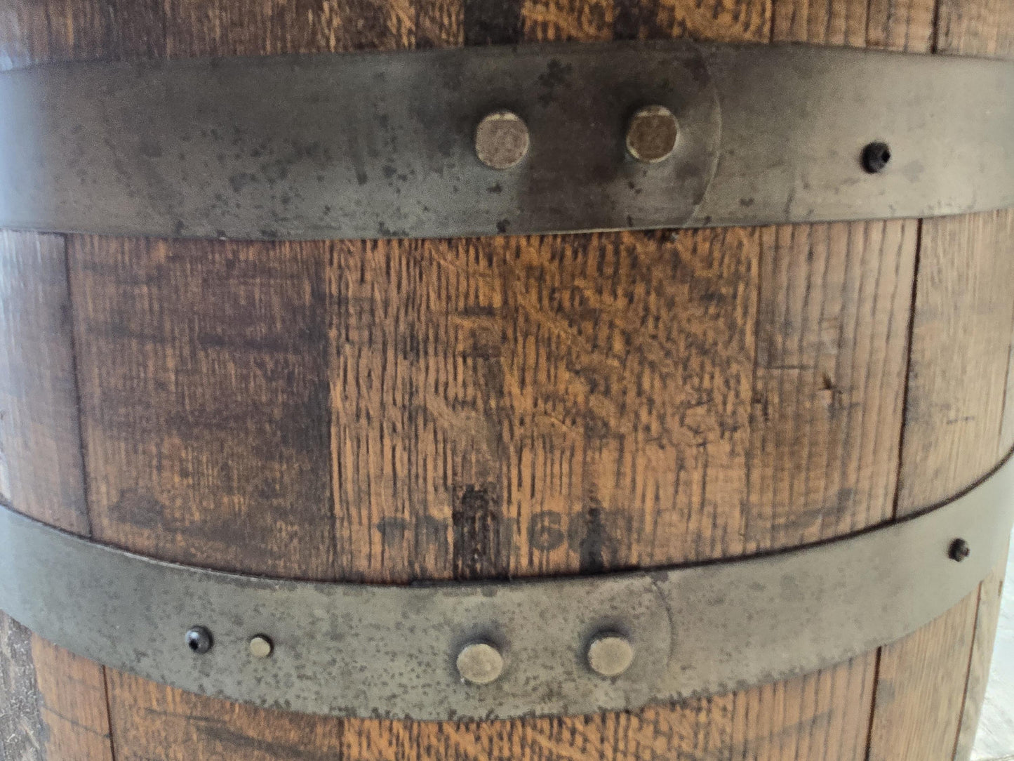 Jack Daniel’s® Whiskey Barrel | Pub Table | 54” Rustic Hickory Wood Top | Bourbon Barrel Bar Table w/ Glass Inlay | Man Cave Furniture