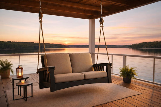 Poly Mission Lounge Rope Swing – 61” Outdoor Porch Swing Bed – Amish Made Hanging Sofa – Heavy Duty Rope Swing – Farmhouse Porch Furniture