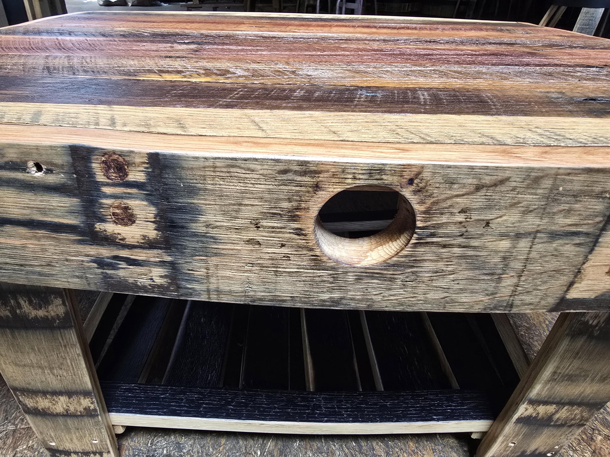 Whiskey Barrel Stave Coffee Table, Reclaimed Barn Wood Coffee Table, Rustic Wood Table, Bourbon Barrel Furniture, 36 x 30