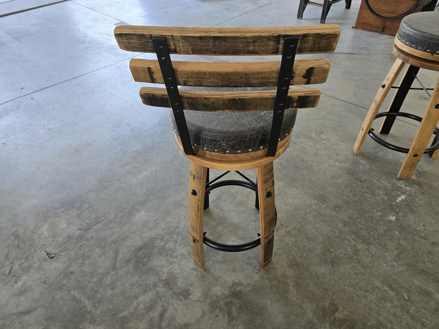 Amish Handcrafted Whiskey Barrel Stave Bar Stool with Back, Rustic Swivel Seat with Back