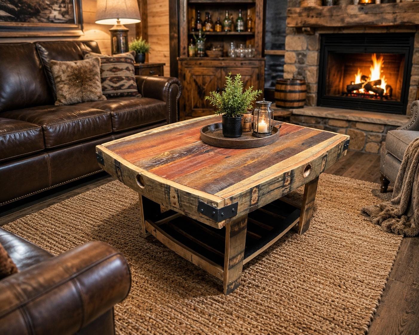 Whiskey Barrel Stave Coffee Table, Reclaimed Barn Wood Coffee Table, Rustic Wood Table, Bourbon Barrel Furniture, 36 x 30