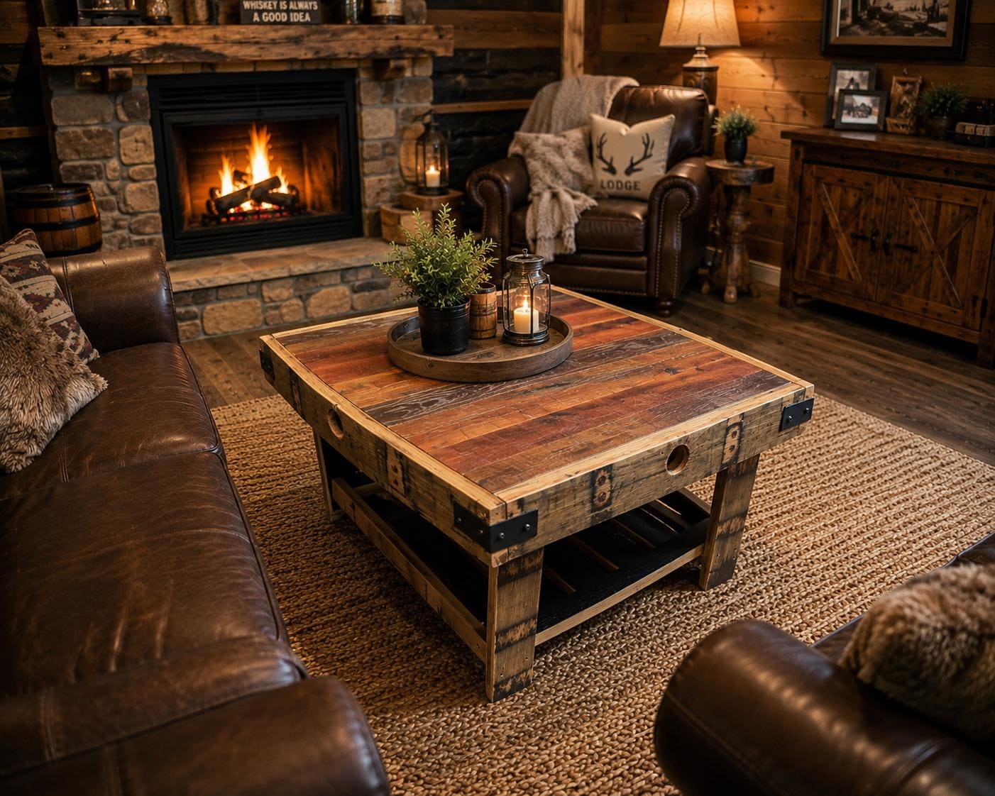 Whiskey Barrel Stave Coffee Table, Reclaimed Barn Wood Coffee Table, Rustic Wood Table, Bourbon Barrel Furniture, 36 x 30