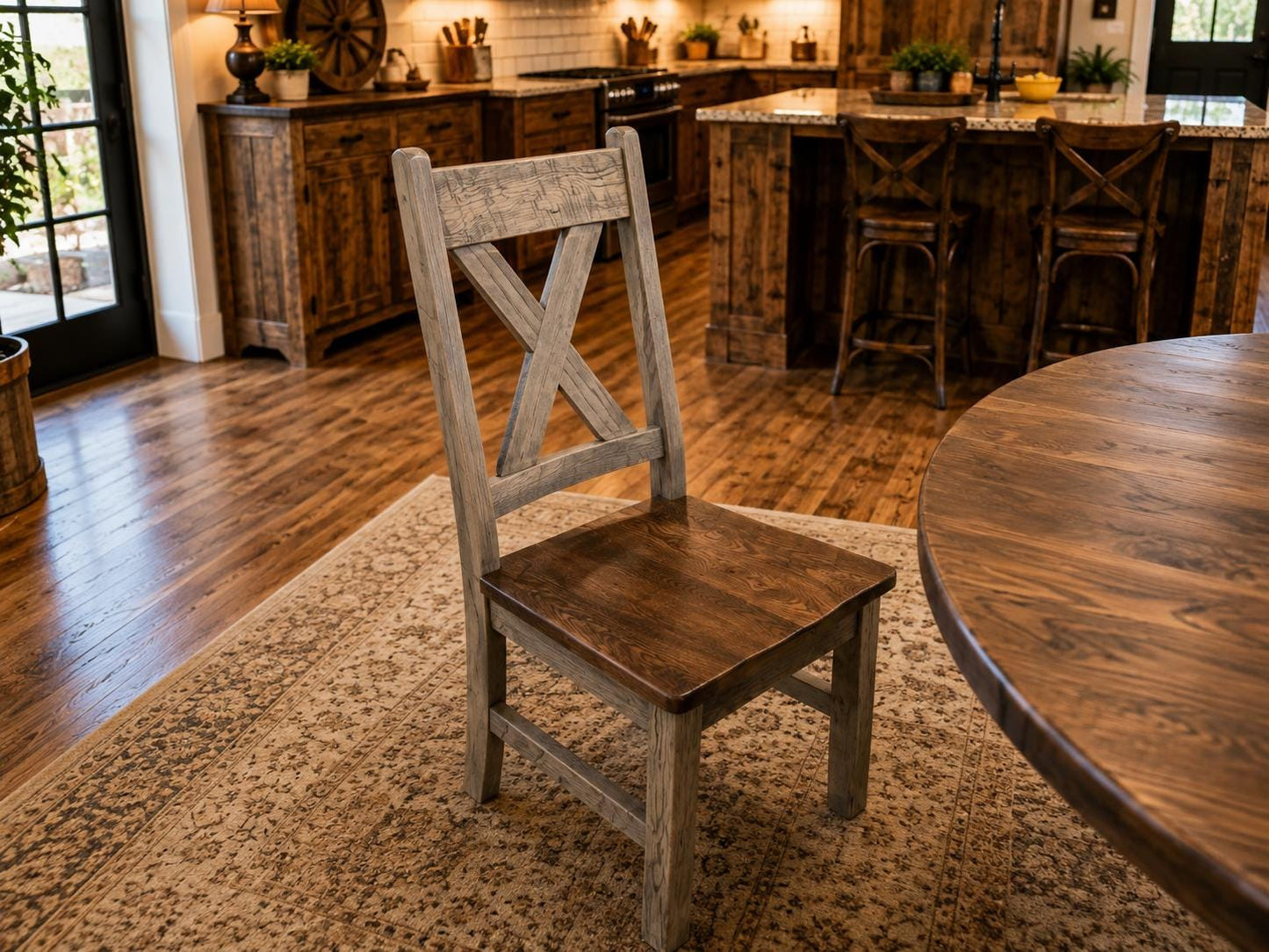 48” Reclaimed Barn Wood Dining Table Set | Round Farmhouse Table & Chairs | Rustic Pedestal Dining Table | Amish Made Wood Furniture